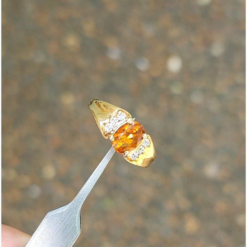 Orange Sapphire and Diamond Ring set in 14K Yellow Gold Ring - Size - 7
